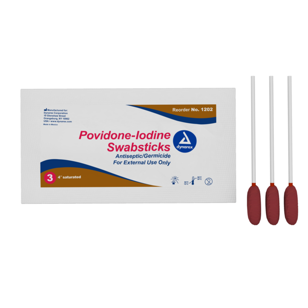 Dynarex Povidone-Iodine Swabsticks - 3 swabsticks per packet 1202